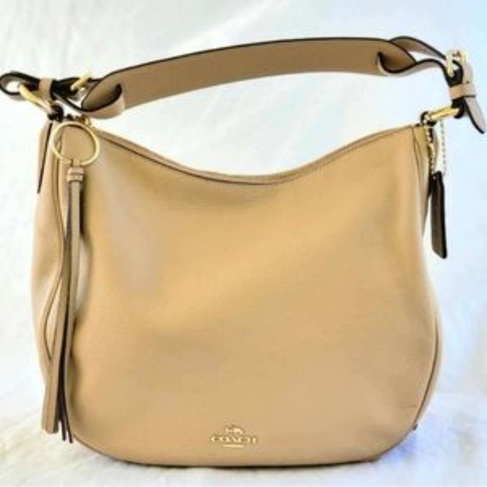 COACH Designer Sutton Hobo Tan Purse Handbag with Tassel